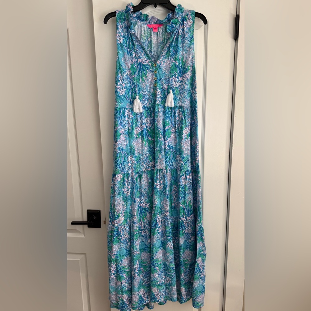 Lilly Pulitzer Malone Maxi Dress in Las Olas Aqua Strong Current Sea Print